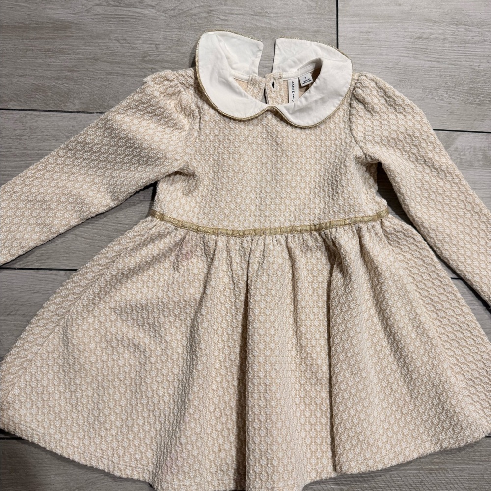 Janie and Jack Cream Textured Dress with White Peter Pan Collar